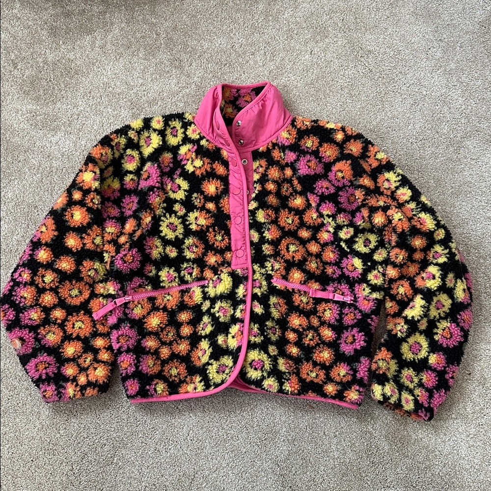 Free People Movement Rocky Ridge Fleece Pink Floral Daisy Fleece Jacket